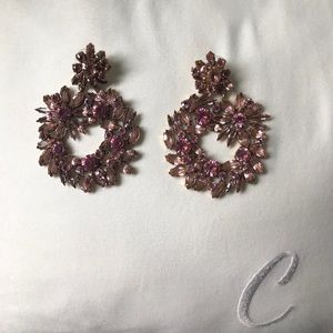 Jcrew Pink floral hoop crystal statement earrings